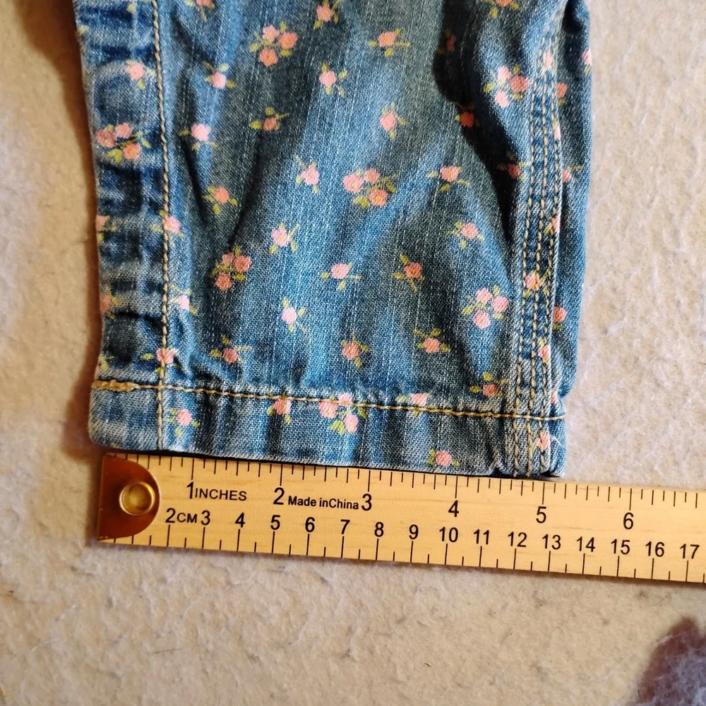 Vintage OshKosh Bgosh Baby Girls Floral Denim Overalls‎ Blue Pink 18 Months